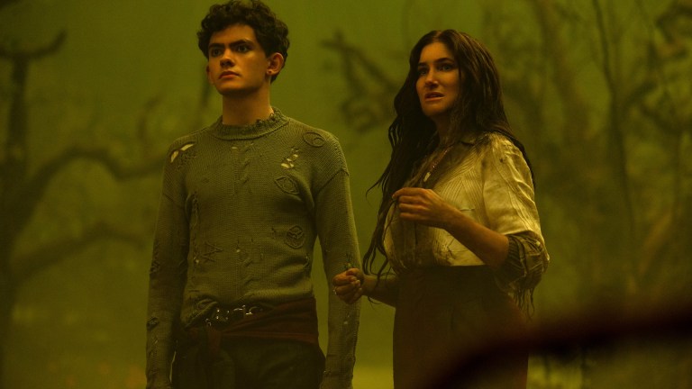 (L-R): Teen (Joe Locke) and Agatha Harkness (Kathryn Hahn) in Marvel Television's AGATHA ALL ALONG, exclusively on Disney+.