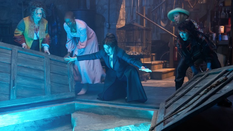 (L-R): Lilia Calderu (Patti LuPone), Jennifer Kale (Sasheer Zamata), Agatha Harkness (Kathryn Hahn), Mrs. Hart/Sharon Davis (Debra Jo Rupp), and Ali Ahn (Alice Wu-Gulliver) in Marvel Television's AGATHA ALL ALONG, exclusively on Disney+.